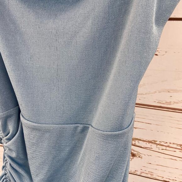 Windsor L Baby Blue Textured Tie Up Ruched Square Neck Mini Cocktail Dress - Picture 4 of 7